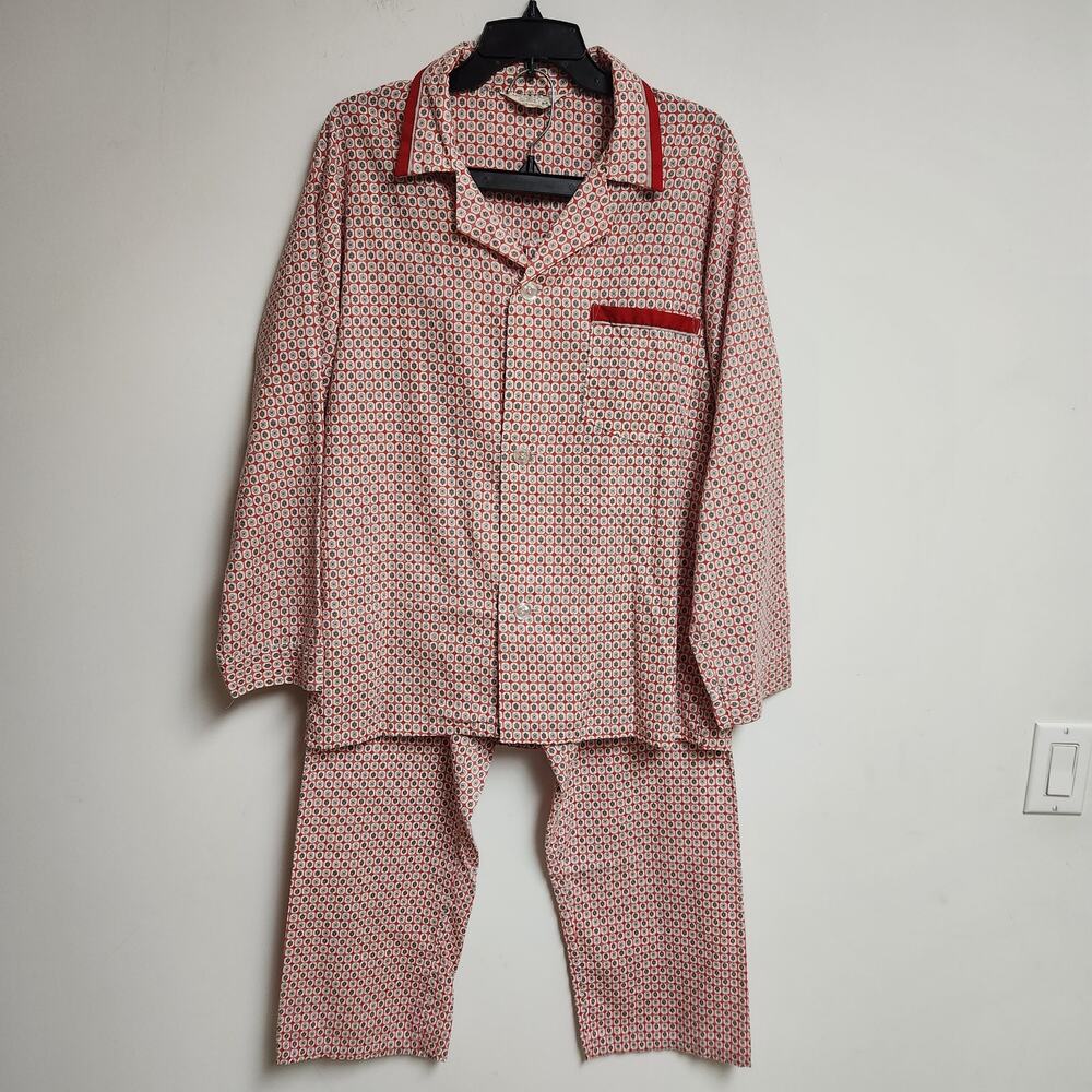 Vintage Retro JC Pennys Pajama Set Notch Collar Mens Medium No Iron Red 70s